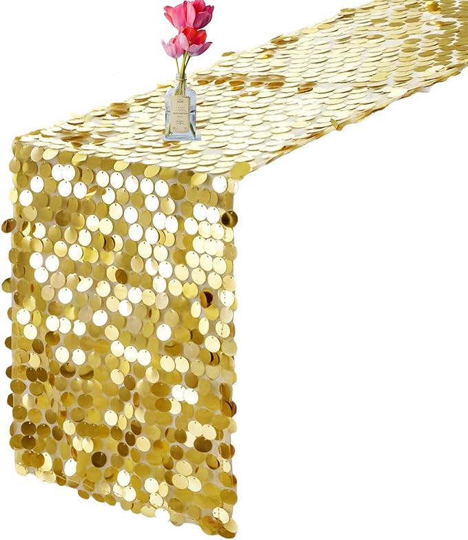 VHH Sequin Table Runner 12 x 108 inches Gold Table Runner, Glitter Runner for Party Wedding Birthday, Party Spring Easter Rustic, Birthday Supplies Decorations (1 Pack).