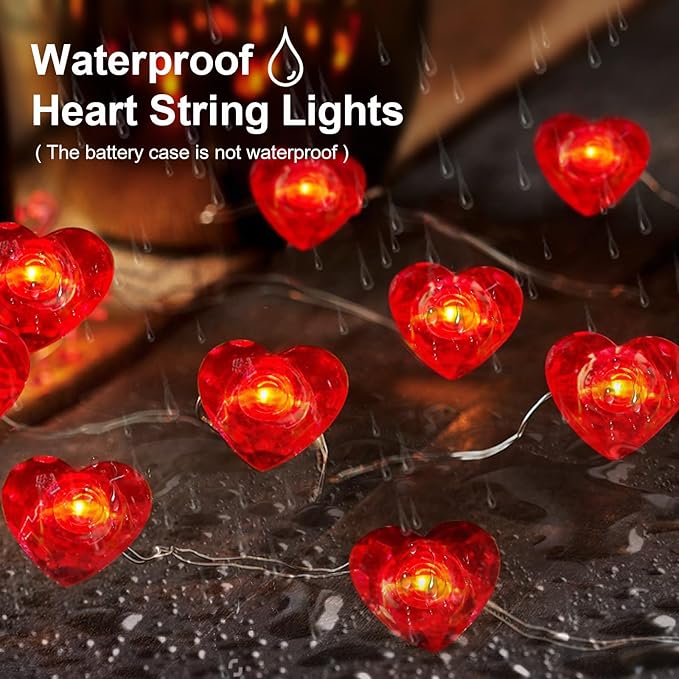 1 Pack Valentine’s Day Red Heart Fairy String Lights 16FT 50 LEDs Valentine's Day Lights Battery Powered Mother Day Decor