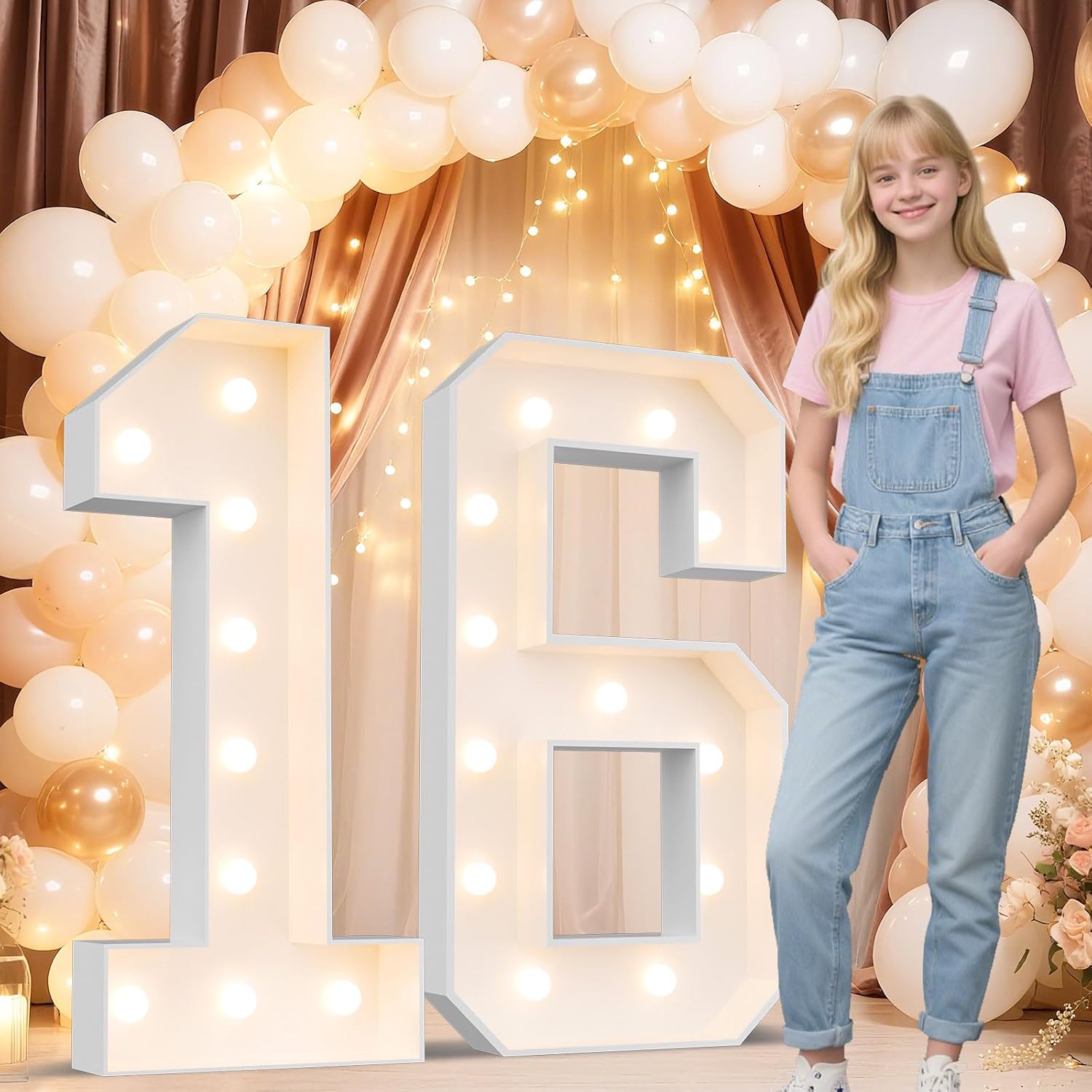 Ledido 4FT Marquee Light Up Numbers 16, Marquee Numbers 4 Feet Tall for Birthday, Anniversary,Graduation Party Decorations,Big 16th Birthday Number for Party Decor,Warm White Large Lighted Number 16