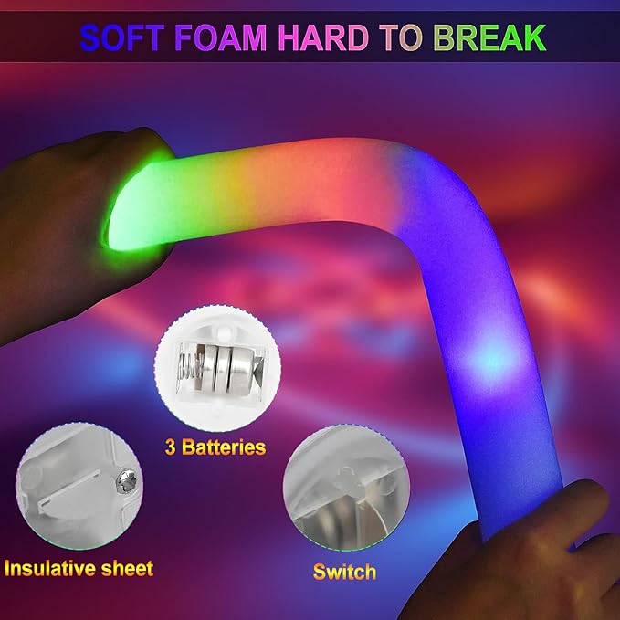 LifBetter Light Up Glow Sticks Bulk, LED Foam Sticks in The Dark with 3 Modes Flashing Led Foam Multicolor Batons Light up Party Favors for Birthdays, Weddings, Concerts, Festivals (68pcs)