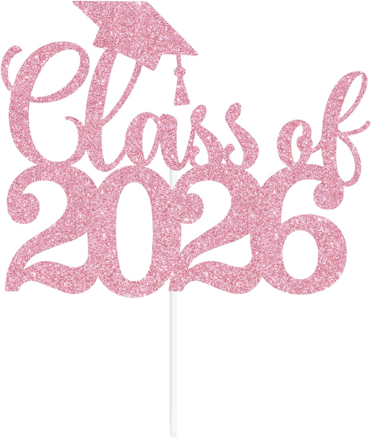Black Glitter Class of 2026 Cake Topper, Congrats Grad 2026/Congrats Class of 2026/Congratulations, 2026 Graduation Party Decorations Supplies (2026, Pink)