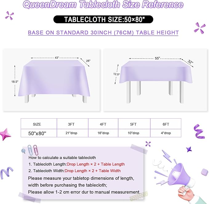 QueenDream Purple Tablecloth Party Table Decorations: 50x80 Inch Sequin Fabric Table Drapes for Graduation Birthday Bridal Shower Party Theme