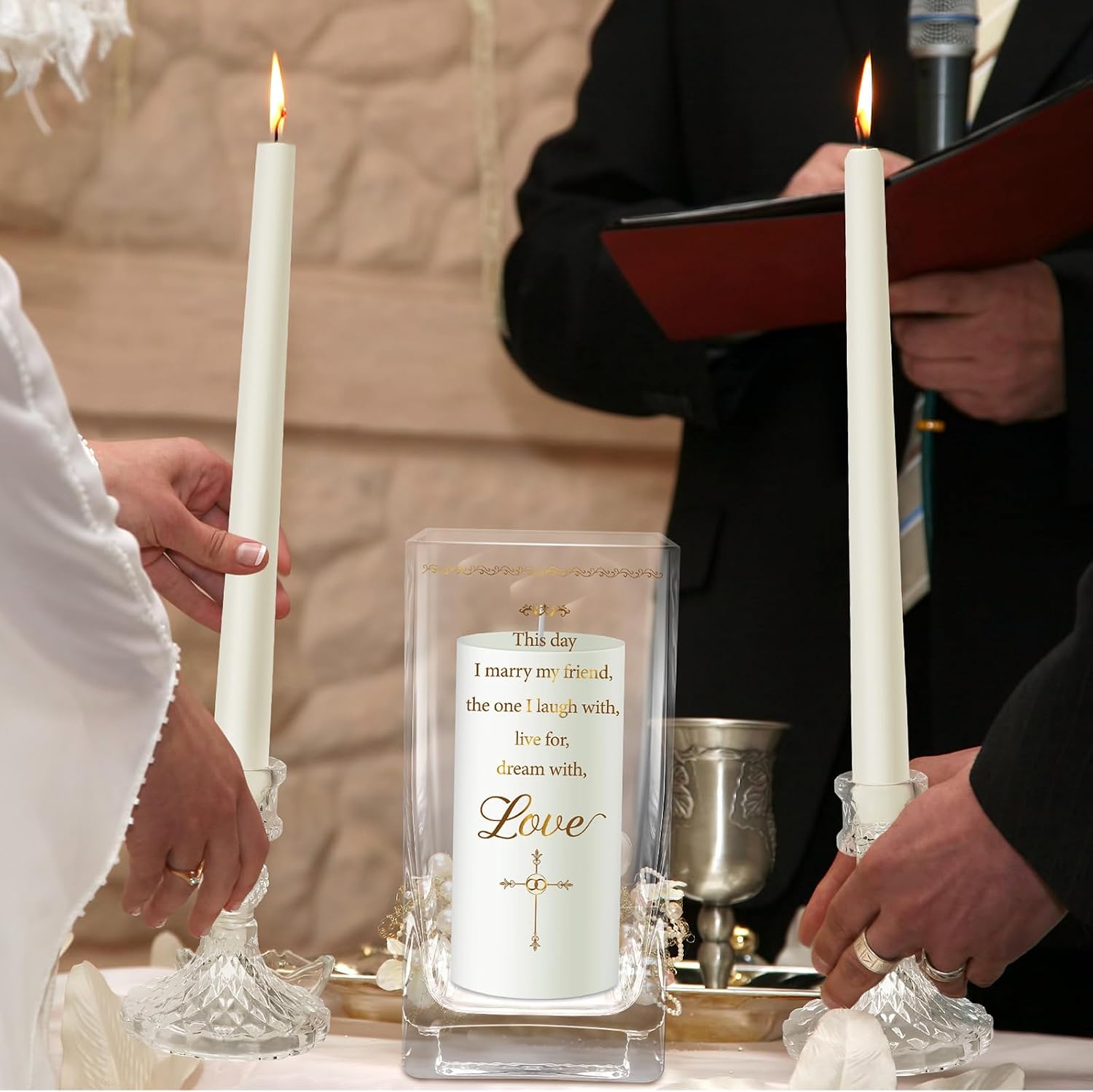 FoldTier Unity Candles with Holder for Wedding Ceremony Set 1 6" Pillar 2 9.8'' Taper Candles 3 Candlestick for Religious Formal Events Church(Cross)
