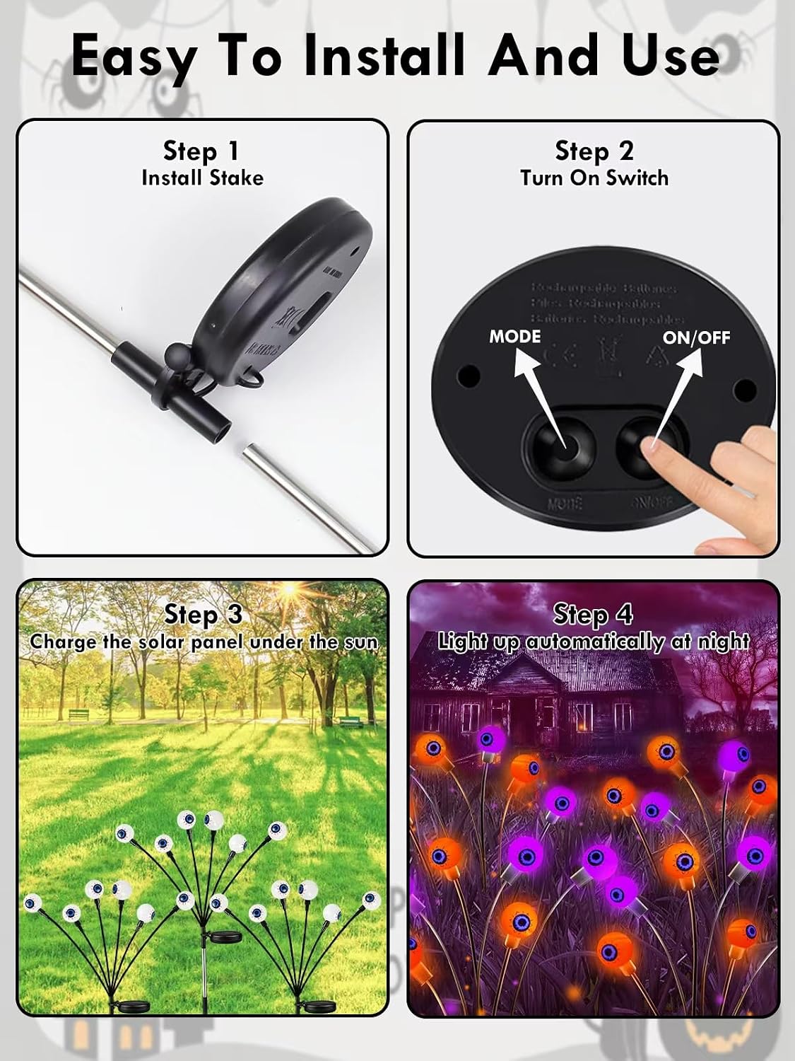 6 Pack Solar Halloween Decorations Outdoor 36 LED Solar Eyeball Lights