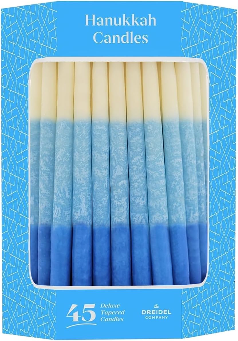 The Dreidel Company Dripless Deluxe Tapered Pastel, Blue and White Decorations, 1-Hour Burn Time Hanukkah Menorah Candles for All 8 Nights of Chanukah
