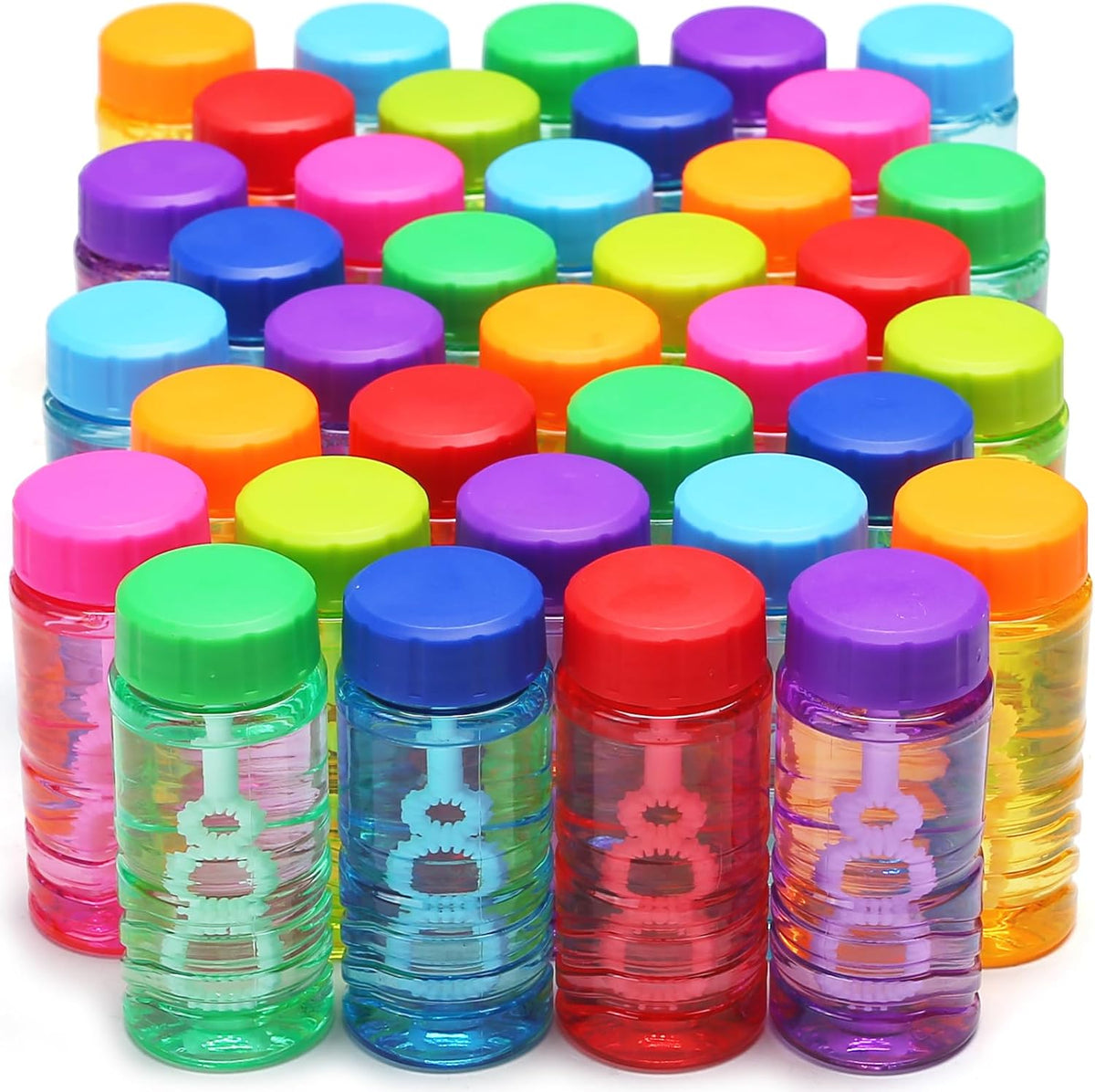 48 Pack Bubble Bottles Bulk, 8 Color, Wand Attached to Cap Party Favors Set