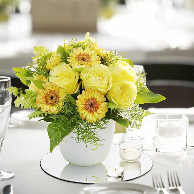 VASUHOME 12" Round Mirror Centerpieces for Tables, Glass Circle Mirror Plates with Smooth Edge and Cushioned Feet, Ideal for Wedding and Party Decorations, 2mm Thick