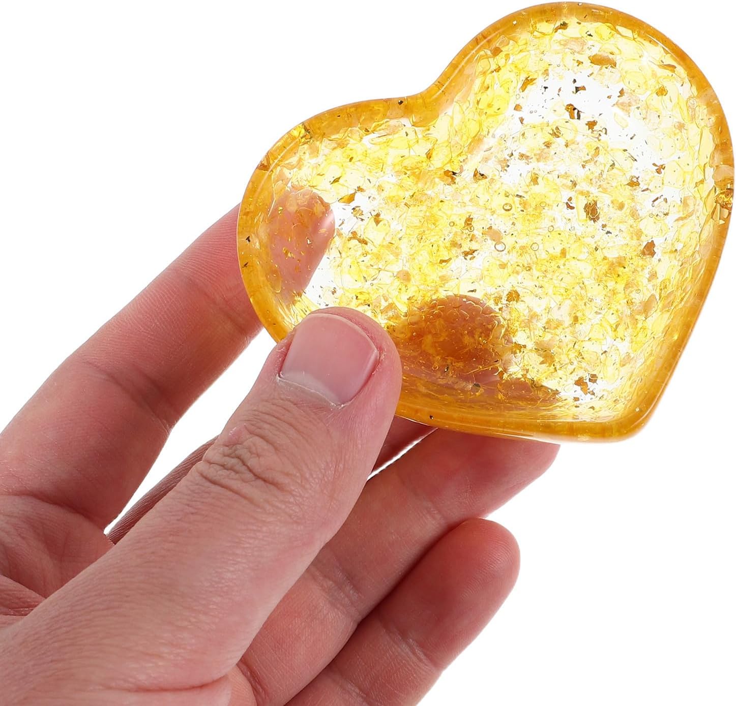 DOITOOL Heart Shaped Candle Holder Resin Craft Decorative Bowl with Yellow Crystal and Resin Material Handpolished and Built to Last for Bedroom and Home Decor