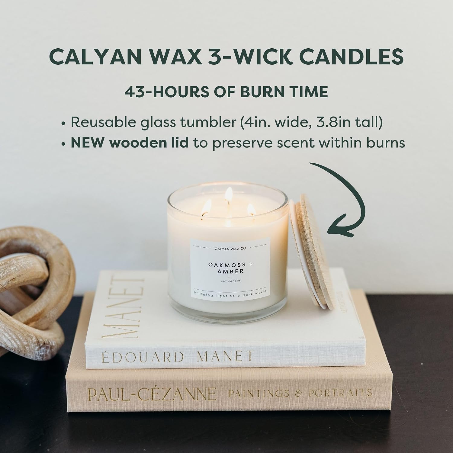 Calyan Wax Co. Evergreen & Eucalyptus 3 Wick Scented Candle - 43 Hour Burn - Luxury 3 Wick Soy Candles - Clean Soy Wax Candles - Long Lasting Large Glass Jar Candle for Home - 14.9oz