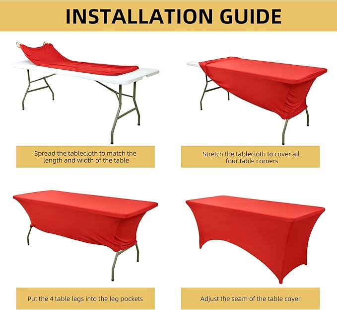 6-Pack 6ft Red Spandex Table Covers for Rectangle Standard Folding Tables - Wrinkle Resistant Stretch Tablecloths - Ultimate Fitted Table Protector for Parties, Trade Shows, Wedding