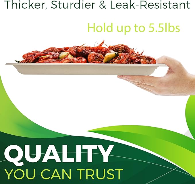 50 Pack Brown 14" Heavy Duty Disposable Rectangle Food Trays, Compostable Extra Large Paper Platter Plates Serving Crawfish, Lobster, Crab for Party, BBQ, Crawfish Boil Accessories