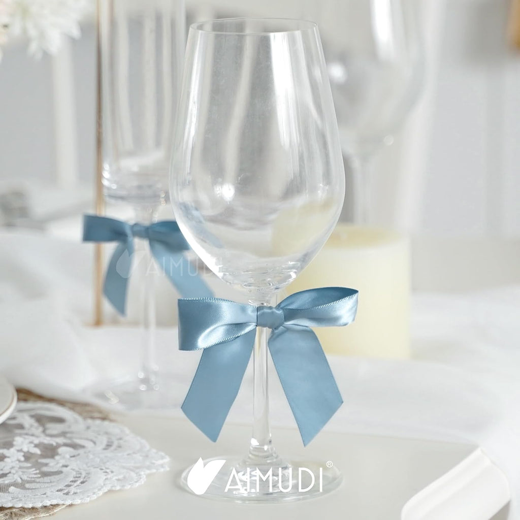 AIMUDI Dusty Blue Satin Ribbon Bows 3.5" Pre-Tied Twist Tie Bows for Treat Bags Gift Wrapping Cake Pop Goodie Bags Party Wedding Baby Shower Favor - 50 PCs