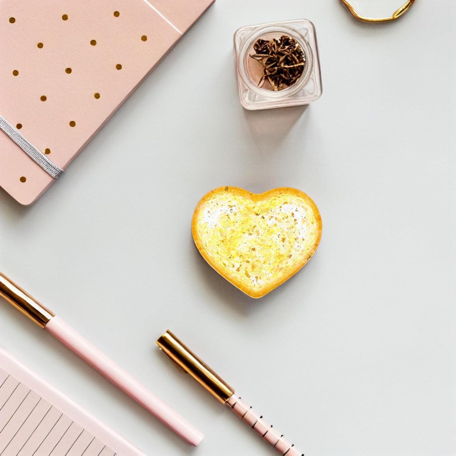 DOITOOL Heart Shaped Candle Holder Resin Craft Decorative Bowl with Yellow Crystal and Resin Material Handpolished and Built to Last for Bedroom and Home Decor