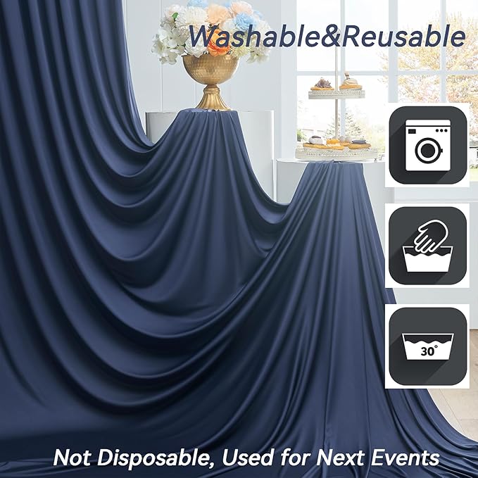 20×14ft Wrinkle Free Navy Blue Backdrop Curtain for Wedding Parties,4 Panels 5×14ft Height Soft Silky Polyester Photo Backdrop Drapes Curtains for Birthday Photography Stage Events Background Cloth