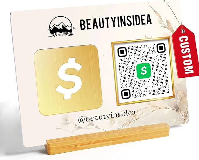Personalized Custom Metal QR Code Sign Venmo Cashapp Scan to Pay with Stand Instagram Facebook Social Media QR Signs Bar Code QR Plaque Print for Business Salon Beauty Store Restaurant Wifi Sign (Horizontal 1)