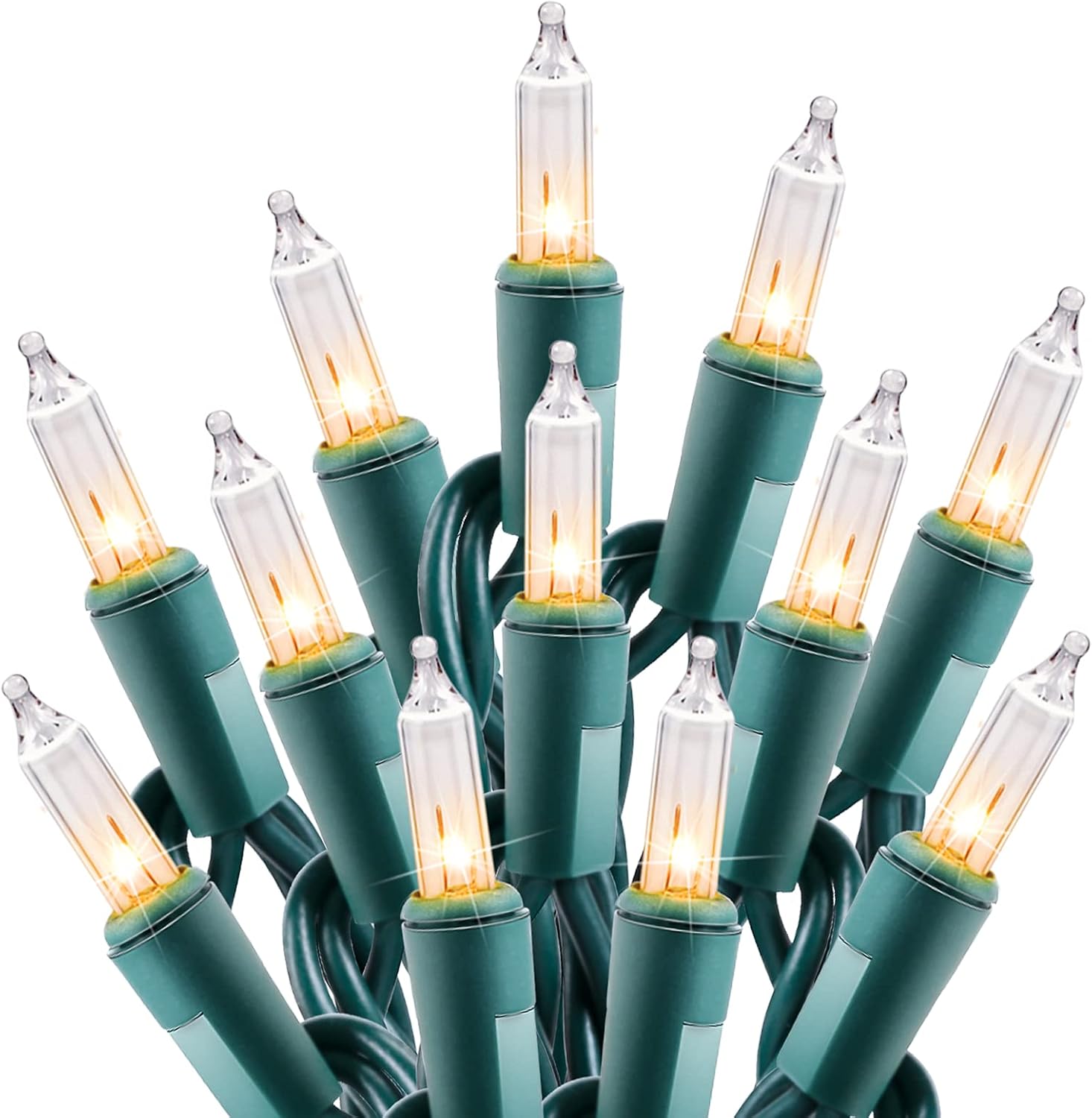 Minetom Clear Christmas String Lights 100 Count 20 Feet Incandescent Bulb Mini Lights for Indoor Xmas Tree Garland Birthday Wedding Party Festival Decoration, Green Wire