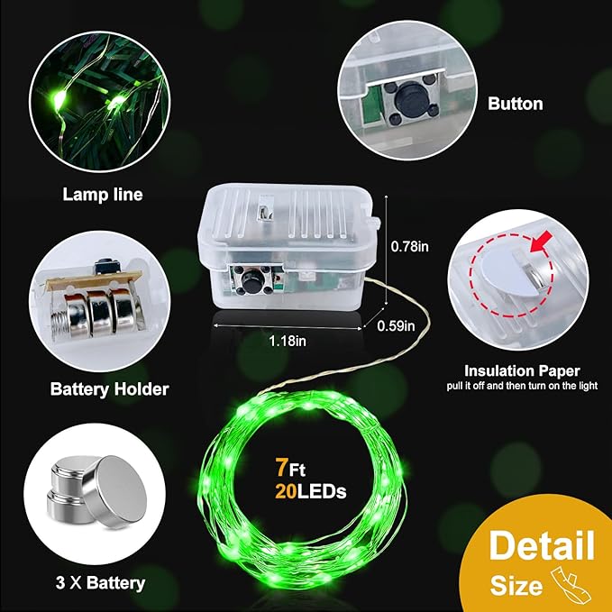 pozzolanas 50 Pack Green Battery Operated String Lights - 7ft Waterproof Fairy Lights with 20 LEDs for Home, Mason Jar, Party, Wedding, Halloween, Christmas Decorations