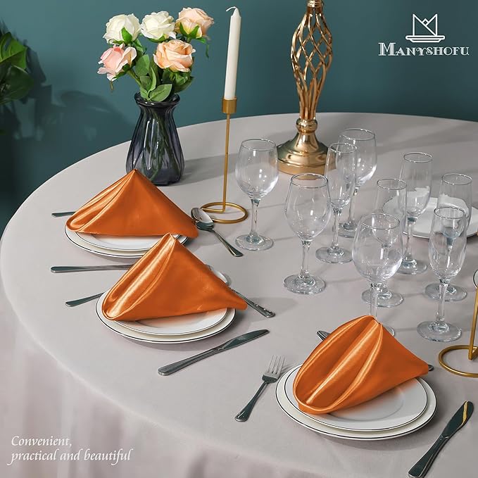 Manyshofu 60 Pieces Terracotta Satin Napkins - 20x20 Inches Cloth Napkins, Square Satin Fabric Napkins Set - Soft & Reusable Table Napkins for Wedding Dinner Party Lunch
