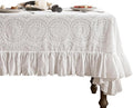 patdrea Vintage Ruffle Tablecloth for Rectangle Tables,Farmhouse Embroidered Cotton White Lace Table Cloth Cover Decor for Dining Room Wedding Banquet Thanksgiving Christmas,63"*98"
