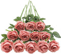 Tifuly Dusty Pink Roses Artificial Flowers -12 Pcs Long Stem Silk Roses, Realistic Fake Roses with Stems for Bridal Bouquets, Home and Office DIY Decor