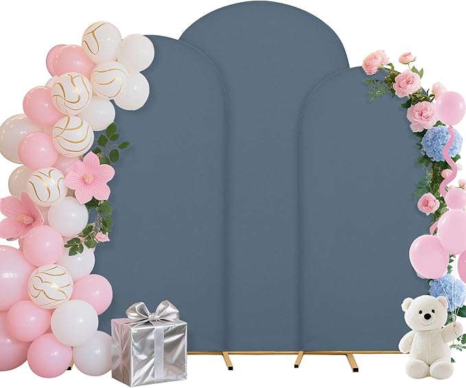 Wedding Arch Covers Arch Backdrop Cover Arch Stand Covers 7.2FT 6.6FT 6FT Set of 3 Arch Cover Spandex Fabric Stretchy Backdrop for Wedding Birthday Party Decoration Baby Shower (Dusty Blue)
