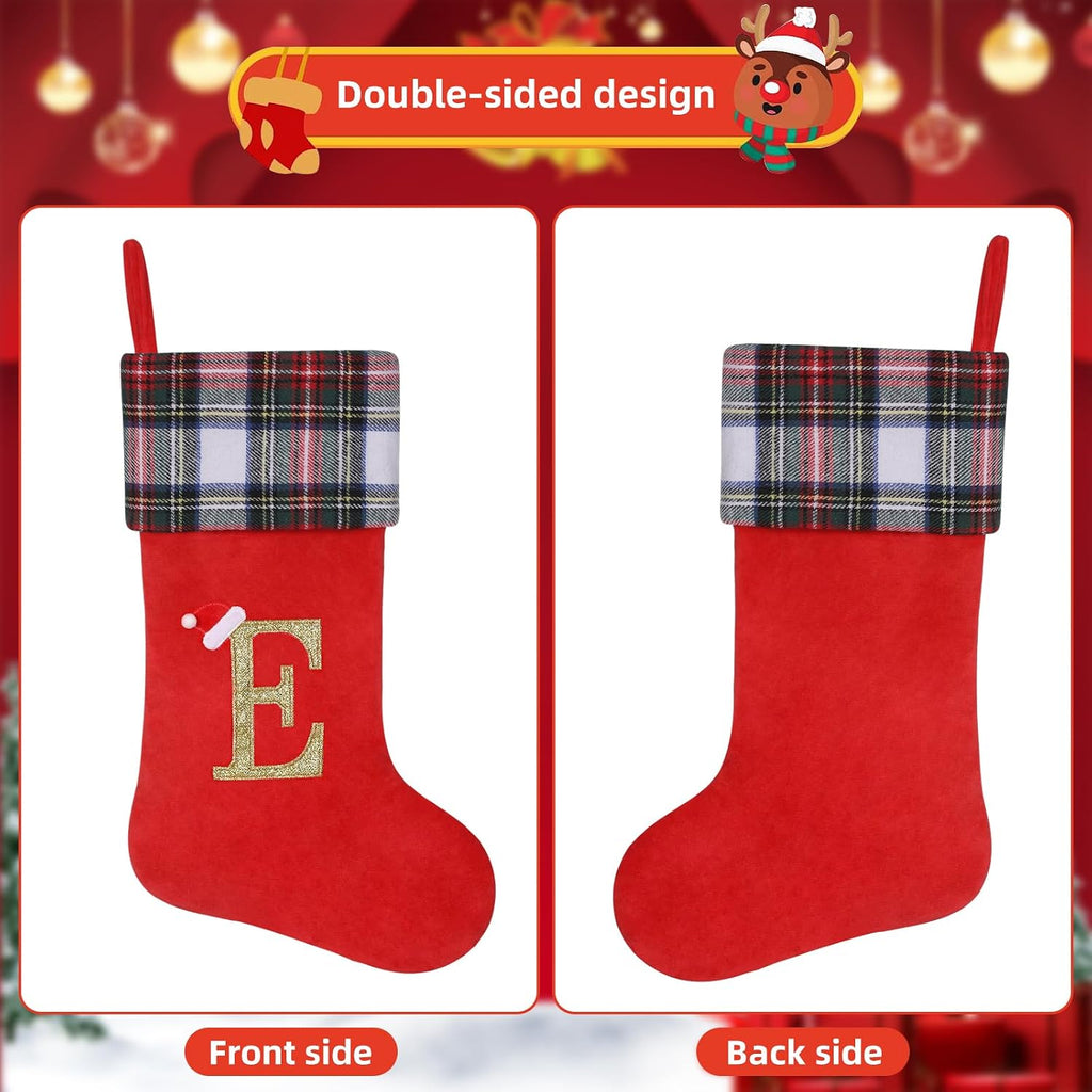 19 inch Red Plaid Christmas Stockings,Initial Monogram Personalized Christmas Stocking,Hanging Ornaments for Family Holiday Xmas Party Decorations-A