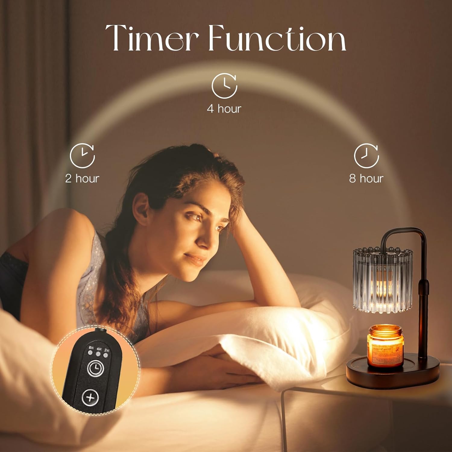 Candeldo Candle Warmer Lamp with Timer: Black Wax Melt Warmer | Height Adjustable, Dimmable, with 2 Bulbs, Modern Farmhouse Decor for Home, Bedroom, Gifts for Women, Birthday, Housewarming