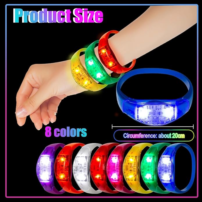 100 Pcs LED Bracelets Sound Activated with Flashing LED Strobe Music Control Light Up Bracelets for Rave, Game Prizes, Birthday Party Favor,Valentine's Day gift
