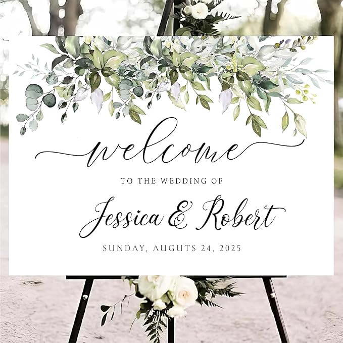 Personalized Wedding Welcome Sign, Welcome To Our Wedding Sign, Custom Design, Greenery Wedding Welcome Sign, Welcome To Our Wedding Sign, Wedding Rehearsal Sign, Greenery, Eucalyptus, Herbal,