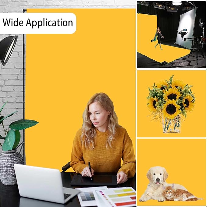 Yellow Photo Backdrop, Photo Booth Portrait Photography Backdrops, Studio Yellow Backdrop for Photoshoot Streaming Video Shooting 10x10ft