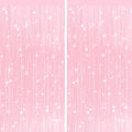 2Pack Pastel Pink Metallic Tinsel Foil Fringe Curtains, Pink Backdrop, Door Streamers Photo Booth Backdrop for Birthday Party, Tinsel Curtain Backdrop for Shower Bachelorette Xmas Party Decorations