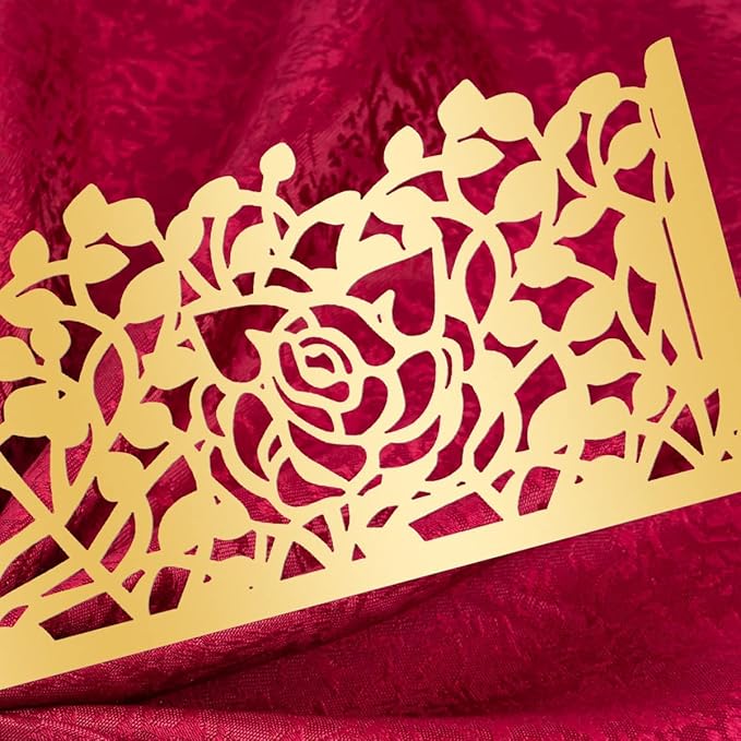 100pcs Disposable Rose Flower Paper Napkin Rings Laser Cut Foil Paper Napkin Holder, Leaf Vine Serviette Rings for Table Decoration,Christmas,Wedding,Party (Gold)