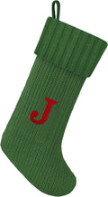 Christmas Stockings with Initials, 20 Inches Knitted Green Christmas Stockings with Monogram, Large Cable Knitted Stockings for Fireplace Holiday Family Party Decor(Green,J)