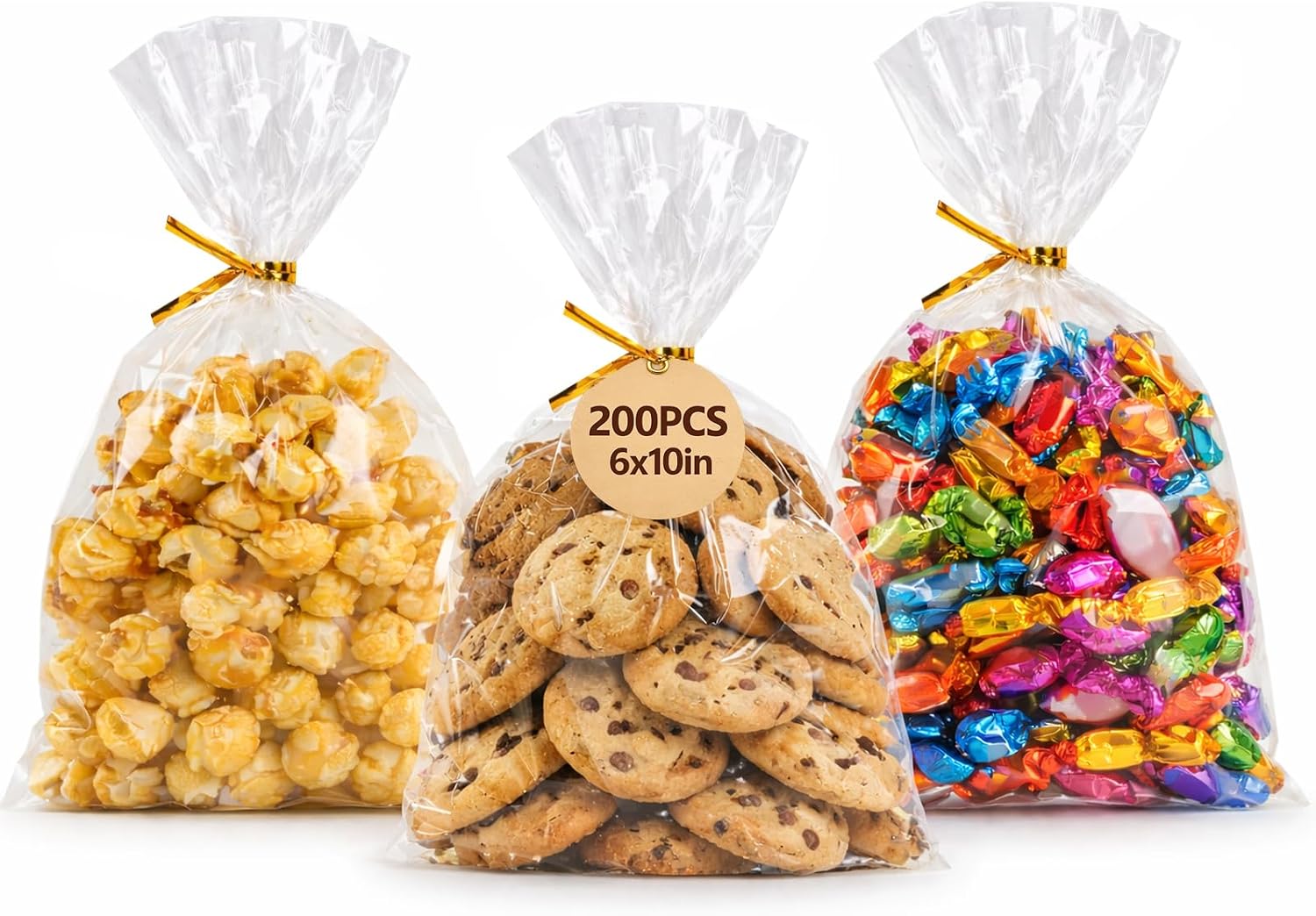 WIKDAY Cellophane Treat Bags with Ties 6x10 Inches 200 PCS Clear Plastic Gift Bags for Party Favor, Candy, Snack, Gift Giving, Packaging Products
