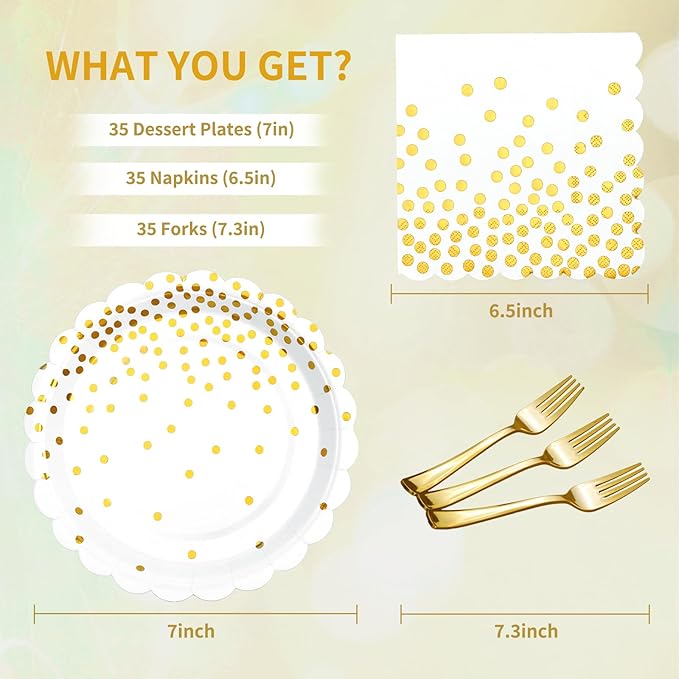 Gold Plates and Napkins Party Supplies 35 7inch disposable dessert plates for party, Gold Birthday New Years Party Decorations