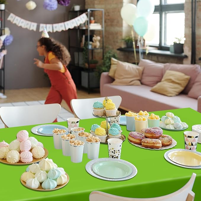 QZYL 12 PCS Bright Plastic Table Cover, 54 X 108 in Rectangle Disposable Table Cloth for Picnic, Light Green Plastic Tablecloth for Parties Weddings Graduation Birthday