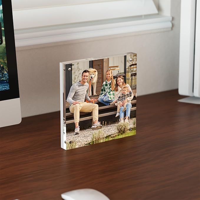 4x6 Acrylic Picture Frame 1 Pack, Clear Freestanding Double Sided Frameless Magnetic Photo Frames, Desktop Display Decor Gift