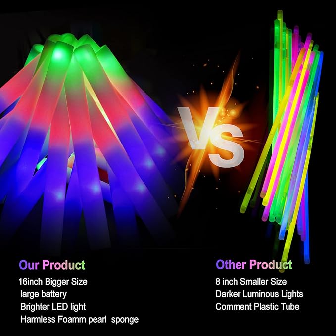 LifBetter 112 pcs Glow Foam Sticks, LED Glow Sticks 3 Modes Colorful Flashing, Foam Glow Sticks Bulk, Glow In The Dark Party Supplies for Weddings Parties Festivals Raves Concerts Sporting Events