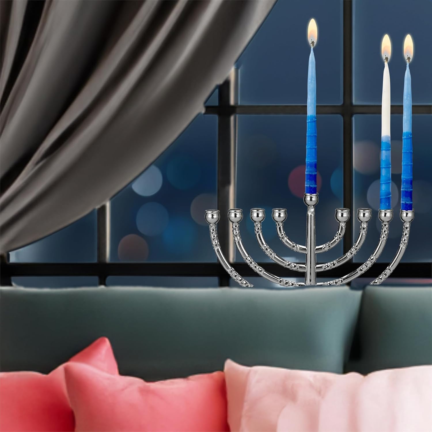 Dripless Hanukkah Candles | Tapered Pastel Blue & White Chanukah Bulk Candles Value 45 Pack | Standard Size Menorah Premium Quality Wax Jewish Holiday Party Favors Gifts, Decorations for All 8 Nights