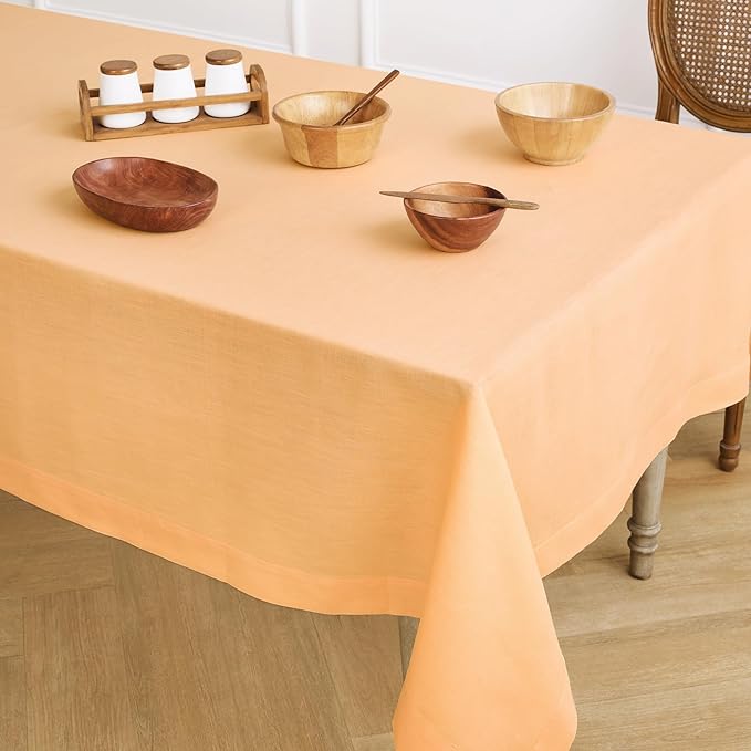 Solino Home Linen Tablecloth for Rectangle Tables 60 x 90 Inch - 100% Pure Linen Peach Table Cloth - Fete, Machine Washable Cloth Tablecloth