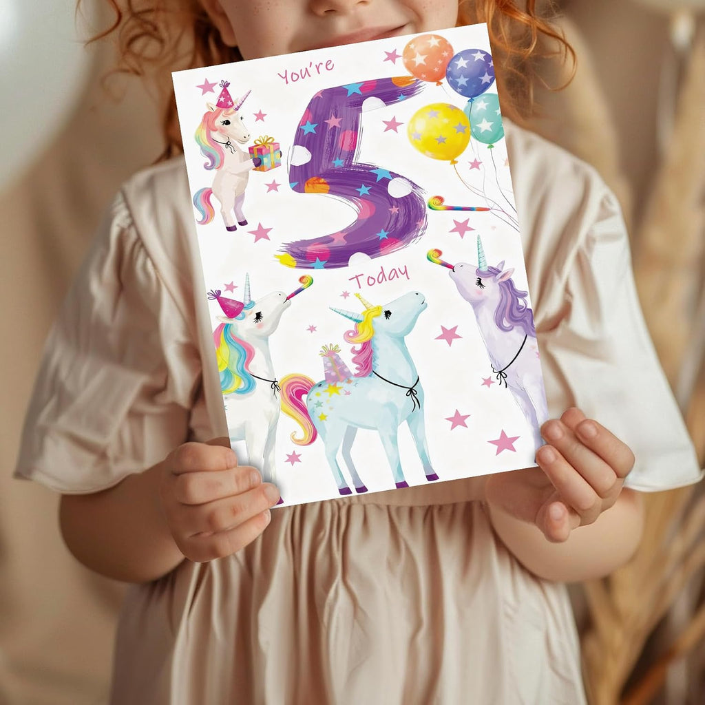 FANCYLUCKY Happy 5th Birthday Card Gift for Girls, Cute 5 Year Old Birthday Decoration for Daughter Granddaughter Niece