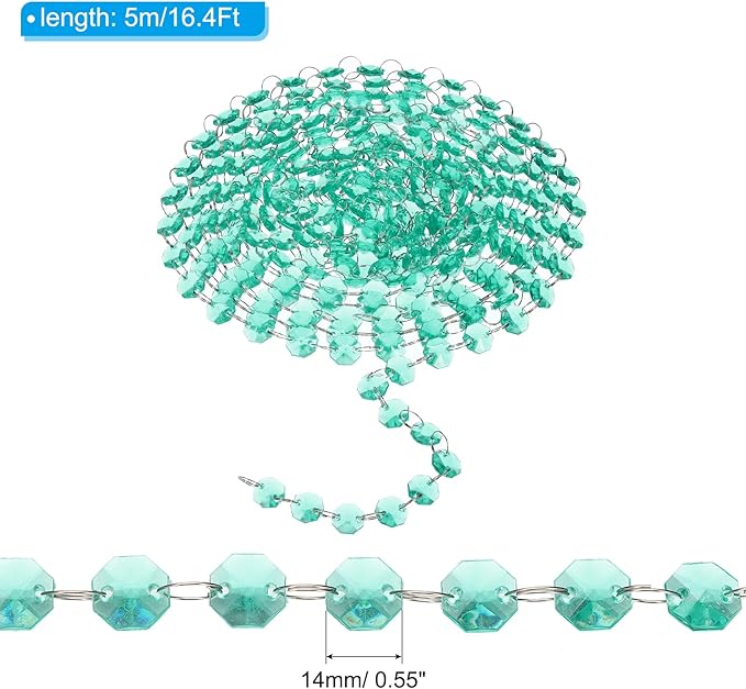 PATIKIL 14 mm Crystal Garland Strands, 16.4 Ft Acrylic Octagon Chandelier Bead Chains String for DIY Craft Wedding Party Home Decorative Jewelry Making, Blue