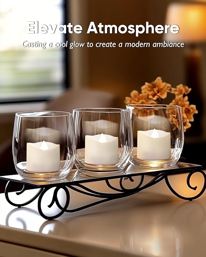 Homemory 48-Pack Cool White Novelty Flickering Flameless Tea Lights, 200+Hours Battery-Operated LED Fake Candles for Wedding Table Centerpieces,Proposal,Anniversary, White Base, Ø1.5'' × H1.3''