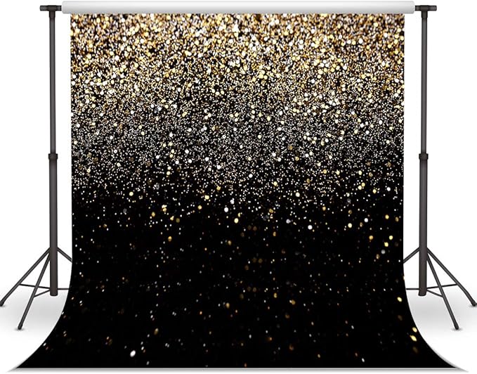 WOLADA Black and Gold Backdrop Golden Glitter Backdrop for Photography Wedding Birthday Baby Shower Party Photo Studio 10x10FT 11176