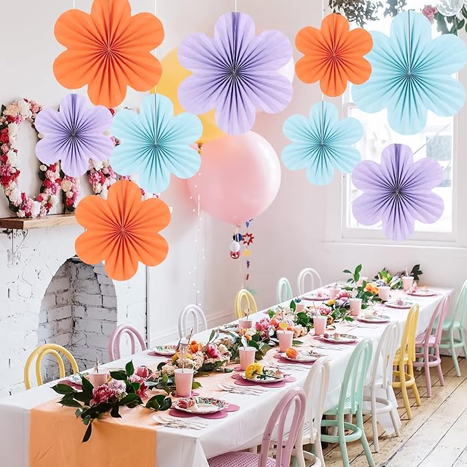 SUNBEAUTY 9 PCS Flower Party Decorations Paper Fans Classroom Decoration Paper Floral Backdrop Decor Paper Fans Decoration Hanging Paper Fans