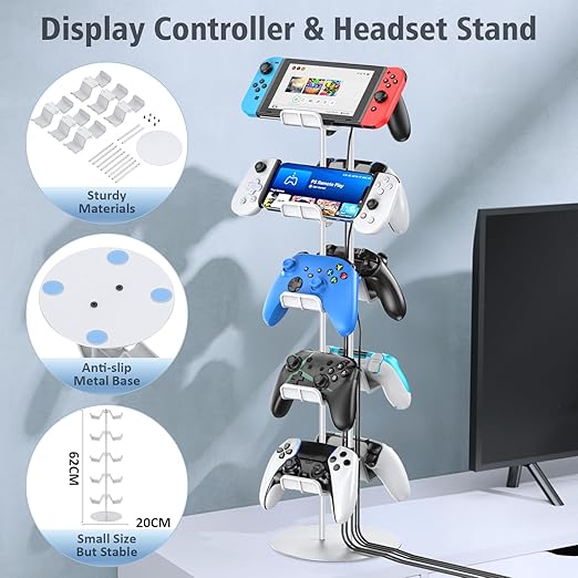 Kytok Gamer Gifts, Headset Stand 5 Tiers with Cable Organizer, Controller Stand Compatible with PS5/Xbox/Nintendo Switch/PS Portal/PS4, Headset Holder & Controller Holder for 10 Packs Controller