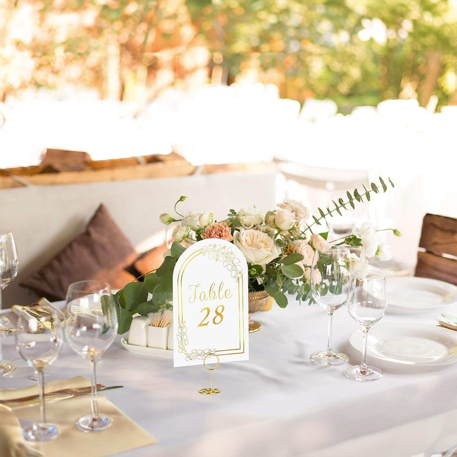 JOYIT 20 Sets Wedding Table Numbers 1-20 with 20 Pcs Holders, White Gold Cards with Place Card Holders, 4" x 6" for Wedding Reception and Birthday