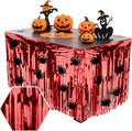28x106 Inch Red Sequin Tablecloth for Halloween Decorations, Metallic Tinsel Foil Fringe Table Skirt, Rectangle or Round Tables Decor, Table Cover, Spider Decorations for Halloween Party