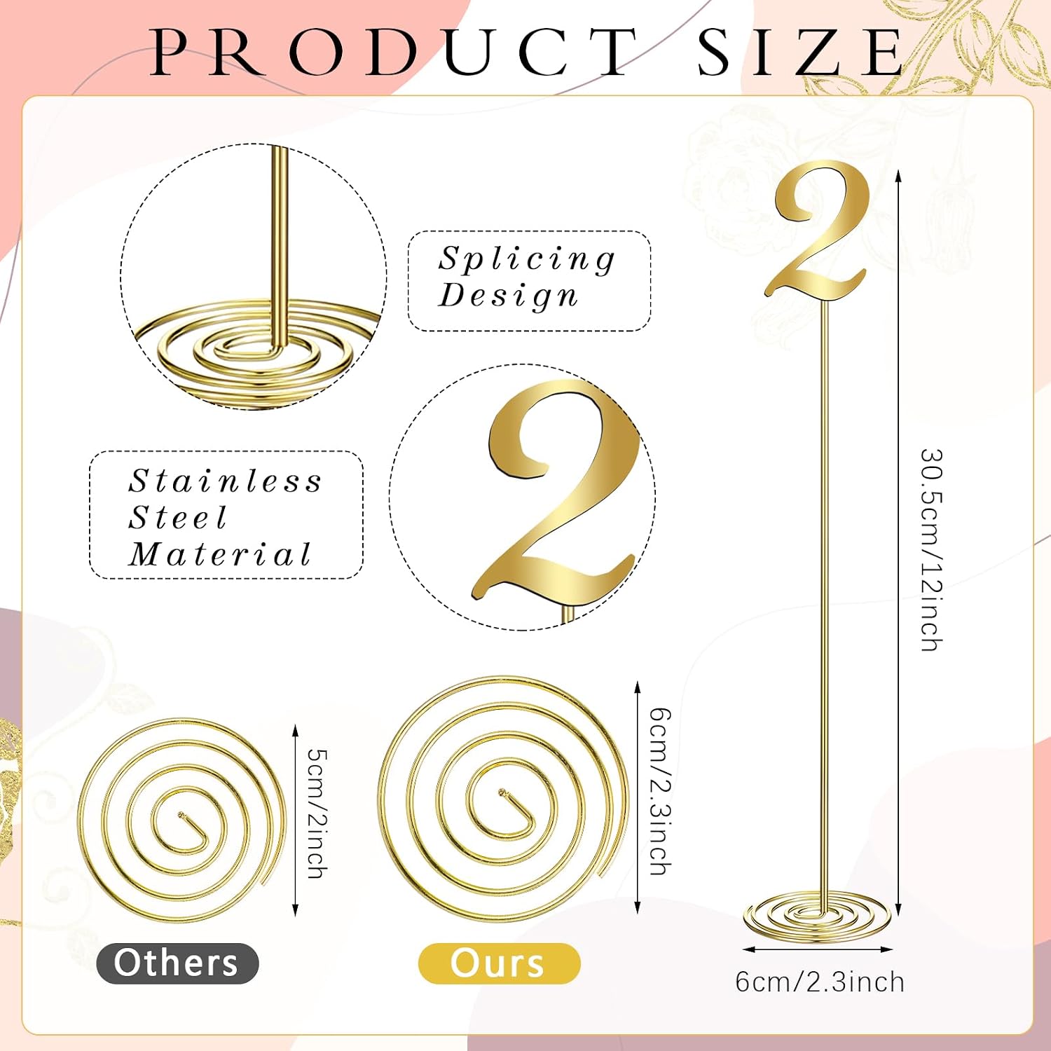 Therwen 20 Pcs Metal Table Numbers 1-20 Table Numbers for Wedding Reception 12 Inch Stainless Steel Party Desk Figure with Sturdy Holder Base for Banquet Wedding Party Event Catering(Gold)