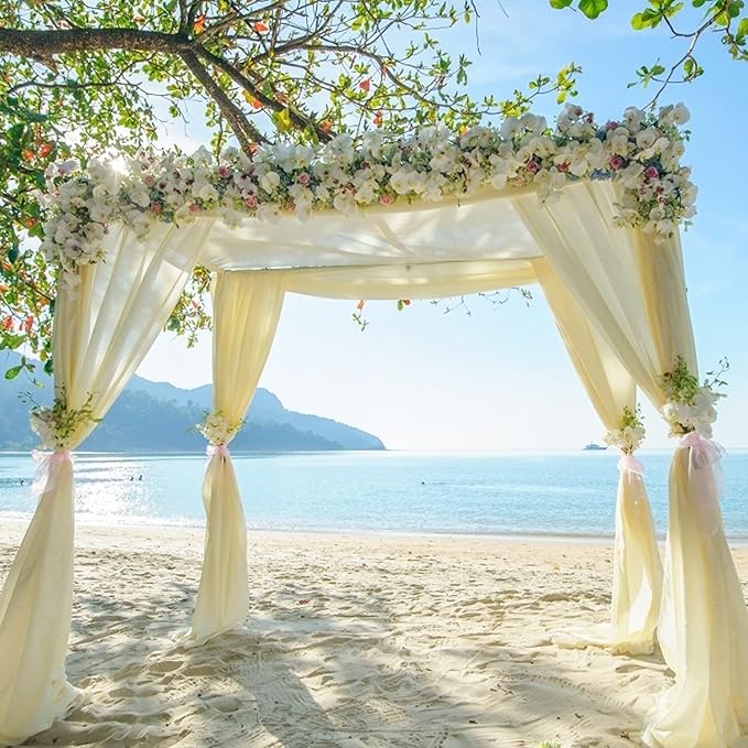 Wedding Arch Draping Fabric Beige Arch Drapes Sheer Backdrop Curtain for Ceremony Photo Wedding Decor 19Ft Length x 28" Width 1 Panel
